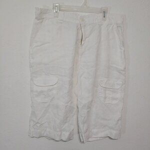 JW Los Angeles Johnny Was White Linen Roll Tab Cargo Shorts M J768 NWOT